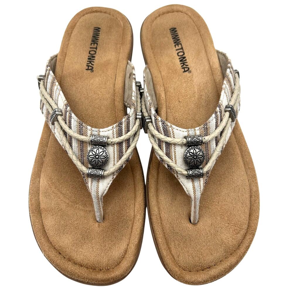 Minnetonka Silverthorne 360 Sandals SIZE 9 Striped Summer Coastal Boho Comfort